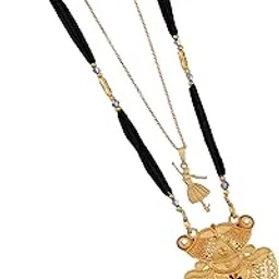 malkyn Women's Gold Plated Intricate Motif Mangalsutra with Colorful Enamel Accents and Ballerina Pendant Layered Necklace Set, Traditional Black Beads Indian Jewelry-MD-050 image 1