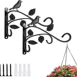 Pack of 2 Metal Bracket Hanger for Flower Basket, Wind Chimes, Bird Feeders and Lantern Plants | Bird Design Wall Mounted Hanging Plant Bracket for Indoor and Outdoor (BD4 - Black)-image-40