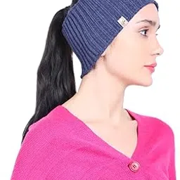 bharatasya Soft Mix Yarn Knitted Ski Warm Woolen Headband Blue-picture-4