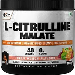 Asitis Nutrition ATOM L Citrulline Malate 2:1-100gms|48 servings|0 Sugar|Improves Tolerance to High-Intensity Exercise|Builds Stamina|Fruit Punch, powder, 1 count image 1