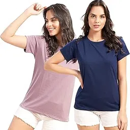 weet Women's Round Neck Cotton T-Shirt |Pack of 2 |Blue & Lavender-picture-49