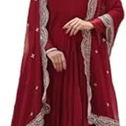 Maroon Premium Faux Georgette Designer Gown – Fully Flaired Ready-to-Wear Set-picture-12