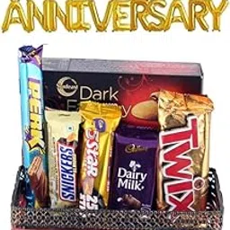 SFU E Com Beautiful Basket With Tasty Almond Chocolate | Happy Anniversary Foil Ballons Letters With Chocolate Gift Hamper | Anniversary Chocolate Gift Combo | 730-picture-27