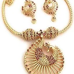 sasitrends One Gram Micro Gold Plated Peacock Pendant Necklace Set for Women and Girls-picture-18