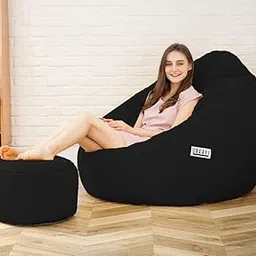 LEXAVI Brand® - XXXXXXL Jumbo Bean Bag Chair with Footrest Premium Imported Soft Faux Leather, Extra Comfortable and Big Size to Other Bean Bags Without Beans (Cover Only) I Color- (6XL-Black)-image-33