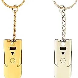 Whistle High Sound, 2 Pack Double Tube Loud Whistle for Camping, Sports Whistles for Coaches for Hiking, Survival, Sports, with Keychain, 5.7cm x 1.8cm, Gold and Light Gray-picture-27