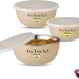 URBAN CHEF Mixing Bowl Set of 3 Stainless Steel (500ml, 800ml,1250ml) | Microwave Safe & Dishwasher Safe | Bowl Set with Lid | Bowl Set for Gift | Bowls for Snacks | Serving Bowls Kitchen Accessories-image-11