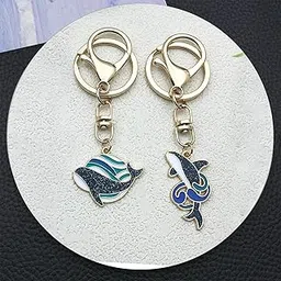 2 Pcs Keychains Aesthetic Cute Keychain, Whale Keychain for Girls, Bag Charms for Handbags, Stylish Keyrings for Women, Trendy Car Accessories, Gift for Teens and Adults, Blue-image-0