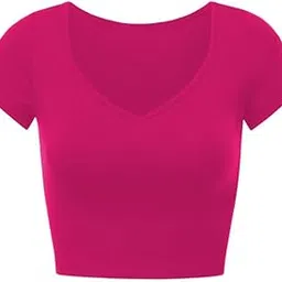 xolani Womens Short Sleeve V Neck Basic Crop Top Summer Fitted Teen Tee Shirt Blouses for Girls X L2690 VK-picture-31
