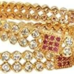 moonplus Gold Plated Pink and White Stone Bangle for Womens-picture-20