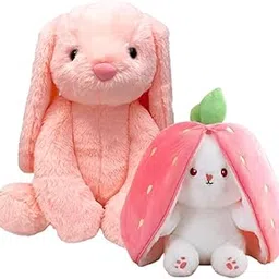 AUDBOT Soft Toy for Kids Peach Bunny - 35Cm, Strawberry Bunny with Smooth Chain Zipper - 30Cm | Cute & Cuddly Plush Animal Combo Pack Toys for Girl & Boys | Best Gift for Girlfriend-picture-25
