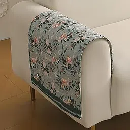 HOKIPO 'Florentina Series' Printed Holland Velvet Sofa Armrest Covers with Pockets & Anti Slip Backing | 1 Pair | Magnolia Green (IN-876-V1*2)-image-20