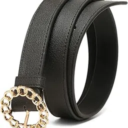 tybelt Women’s PU Leather Belt | Golden Chain Pin Buckle | Adjustable Fit up to 40 Waist | Stylish Ladies Belt for Jeans, Dresses & Casual Wear image 1