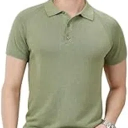 cavallo by linen club Men's Blended Linen Green Solid Contemporary Fit Half Sleeve Polo Neck T-Shirt-picture-42