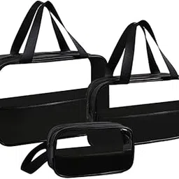 BAGGERY Travel Makeup Pouch Set Toiletry Bag Cosmetic Organizer Bag for Women and Girls Toiletry Storage Kit Set of 3 (Black)-picture-28
