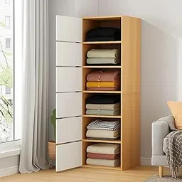 EXVITO Premium Wooden Collapsible Wardrobe with 6 Doors & 6 Spacious Shelves | Modern Foldable Almirah for Clothes, Blankets & Storage – Space-Saving Bedroom Organizer - Brown image 1