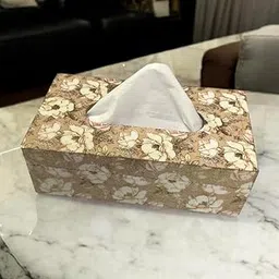 Decor House MDF Wooden Golden Rose Printed Tissue Paper Box Decorative and Stylish Rectangular Tissue Holder Stand image 1