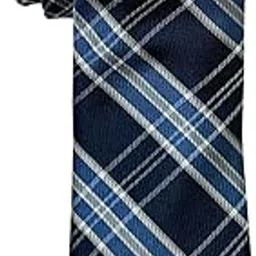 the tie hub Navy Blue Checkered Silk Necktie for Men image 1
