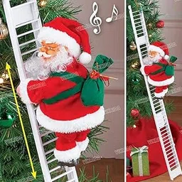 VikriDA Santa Climbing Ladder, Funny Electric Santa Claus Climbing Rope Ladder Decoration, Climbing Santa Doll Toy Christmas Tree Decorations Hanging Ornaments for Party Home Door-picture-19