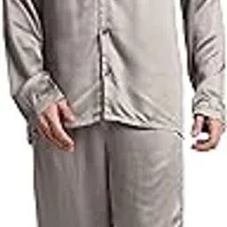 Modal Satin Ultra Soft Dark Grey Full Sleeves Night Suit |Night Dress for Men-image-4