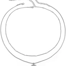 aaishwarya Silver Punk Double Layering Gothic Chain With Square Pendant for Boys and Men | Gift for Husband | Necklace for Men-picture-47