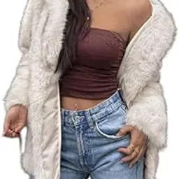 Patakadevi | Off-White Faux Fur Jacket For Women | For Casual Street Style And Weekend Social Gatherings | Soft Shaggy Full Sleeve Winter Coat | Trendy Outerwear-picture-29