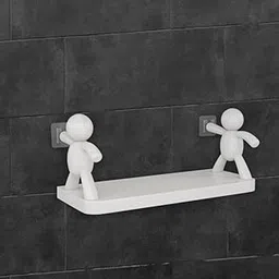 Wall-Mounted Plastic Bathroom Organizer, Self-Adhesive Storage Rack with 2 Stickers (White, Rectangular)-picture-54