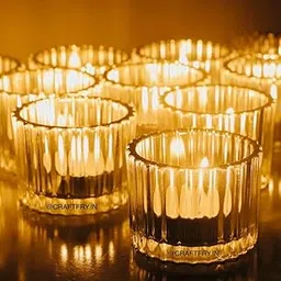 Craftfry Glass Tea Light Candle Holders for Home Decoration, Party, Wedding, Living Room, Diwali,Chirstamas Decor and Gifting Items (4, T3) image 1
