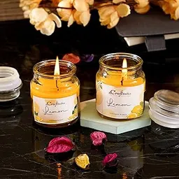 eCraftIndia Set of 2 Jar Lemon Scented Candles for Home Decor | Jar Candles for Diwali Christmas Birthday Valentine's Day | Scented Candles Gift Set | Diwali Decoration Items for Home Decor-image-4
