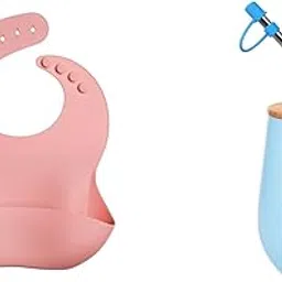 tudd Silicone Baby Bib for Feeding & Weaning Babies & Toddlers | Pink with Baby Stainless Steel Happy Tummy Mug 12oz, 240 Ml,Pink (2 Year - 6 Years) | Blue-picture-12
