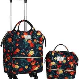 harsehaj products Backpack Flower Print with Trolley for Carrying Grocery.Item,Travelling Backpack,Expandable Soft Luggage,4 Wheels Random Design-(Set of -2) image 1