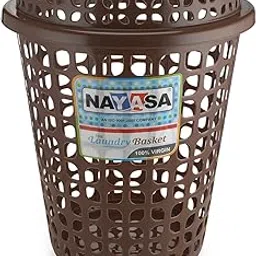 Nayasa Round Petal Laundry Basket with Lid | 44 Ltrs | Plastic Storage Basket for Clothes, Toys & Household Utility | Stylish & Durable Organizer for Bedroom, Bathroom & Living Room | Brown-image-1