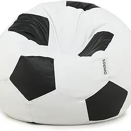 Amazon Brand - Solimo Football XXXL Faux Leather Bean Bag Cover Without Beans (White & Black)-image-5