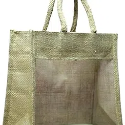 Anumala Jute World® NaturalHamper Jute Gift Bag with Transparent PVC Window | Multipurpose Eco-Friendly Bag with Zipper | Ideal for Display, Return Gifts, and Hampers (12x5x10) Inches (1)-picture-10