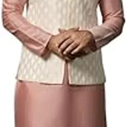 kisah Men's Kurta Jacket Churidar Set, White Silk Blend, Jacquard Mandarin Collar Regular Fit Long Sleeves-picture-38