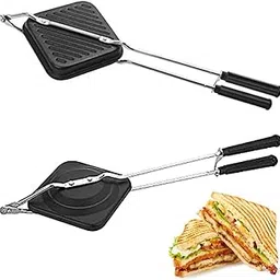 Missippi 2 Layer Non-Stick Coated Gas Stove Compatible Hand Toaster Sandwich Maker,Sandwich Maker For Grilling & Toasting,Bread Toaster For Breakfast (Regular + Grill)-picture-39