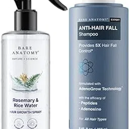 Bare Anatomy Nature X Science Rosemary Water Spray For Hair Growth & Thickness With Rice Water 200ml + Anti Hair Fall Shampoo | 5x Hair Fall Control & Growth 250ml | For Women & Men-image-1