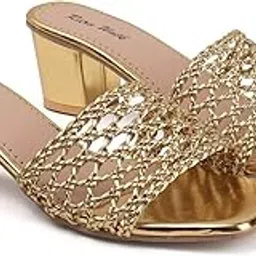 retro walk Trendy Embellished Heel Stylish Comfortable Slip On Sandals for Girls & Women Lightweight Ethnic & Casual Heeled image 1