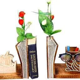 G.K.HANDICRAFTS Wooden Home Decorative Hand Engraved Owl Bookends Book Holders Stand Case & Table Organiser Book Stopper Book End -Brown Set of 2-image-9