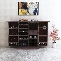 Ganpati Arts Sheesham Wood Bar Cabinet for Home Mini Bar Cabinet Solid Wooden Wine Storage Shelf Rack with Drawer & Glass Holder (Walnurt Finish) 1 Year Warranty-image-25