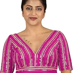 Stylish Designer Readymade Blouse for Women Golden Zari & Sequin Embroidered Padded Blouse Back Hook Closure, Deep V Neck Perfect for Haldi Festive, Wedding & Party-picture-44