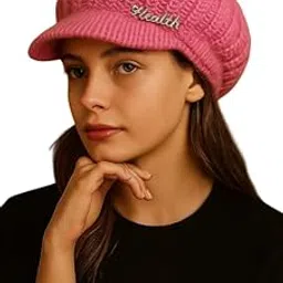 devil Women’s Woolen Cap with Decorative Pin – Stylish Winter Hat with Visor (Free Size,Pink)-picture-19