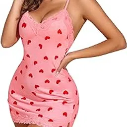 febeul Womens Nightgown Sexy Lace Sleepwear V Neck Full Slip Chemise Lingerie Cotton Night Gowns Babydoll Sleepshirt for Honeymoon Nightwear-picture-30