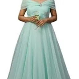 glamour traders Women’s Light Aqua Organza Off-Shoulder Gown – Elegant Floor-Length Party Dress for Engagements, Receptions & Special Occasions”-picture-21