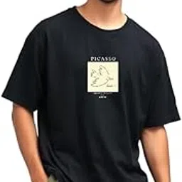 urgear Oversized Picasso Art Print T-Shirt, Black, Casual Wear-picture-49
