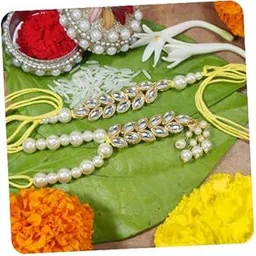 i jewels Mens Ethnic Pearl Kundan Bhaiya Bhabhi Lumba Rakhi Bracelet Combo Set With Roli Chawal & Rakshabandhan Card-picture-50