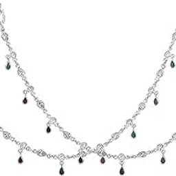 peenzone 92.5-925 Sterling Silver Handmade Cup Setting Ruby Emerald Pear Shape Stone Payal (Anklets) | Gift for Women and Girls-picture-22