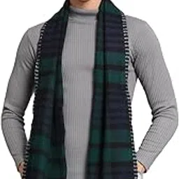 Ravaiyaa - Attitude is everything Mens Winter Scarf Warm Muffler Checked Pattern Long Neck Wrap Wool Muffler (Green)-image-1