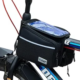 Yumin Polyester Bicycle Double Sided Handlebar Front Frame/Tube Bag with Waterproof Touch Screen Bicycle Pouch Mobile Phone Holder, Cycle Accessories, Black-image-17