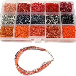 Beadsnfashion Seed Beads Fire Red Colors DIY Kit with Beads Storage Box and 10 Mtrs Nylon Thread for Jewellery Making, Embroidery & Crafts DIY Kit, Size 2mm (Pack of 15 Colors)-image-31